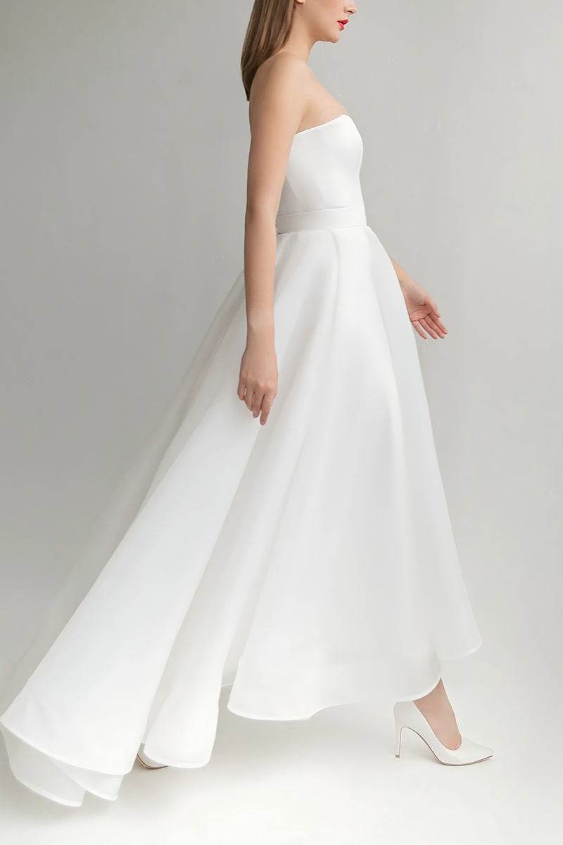 A-Line Ankle Length Organza Little White Dress 100009 - COCOMELODY