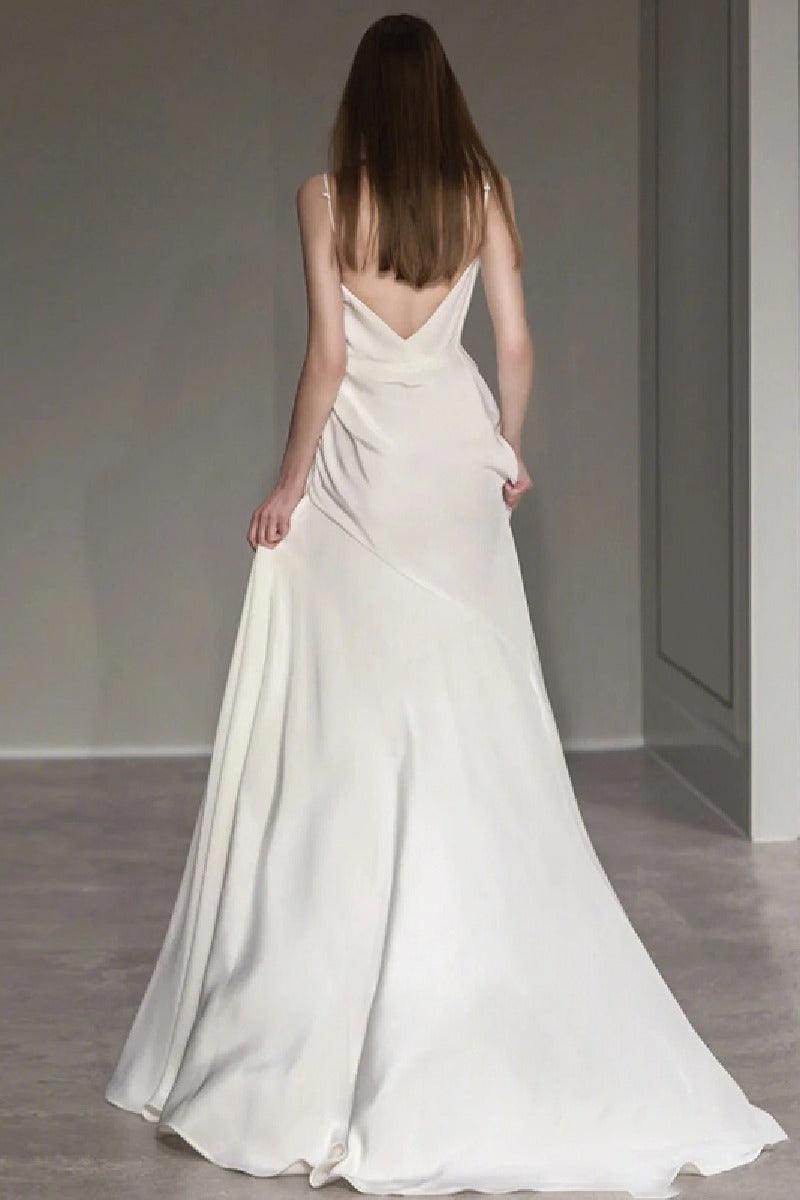 A-Line Sweep-Brush Train Luxuriant Satin Wedding Dress 697276695071 - COCOMELODY