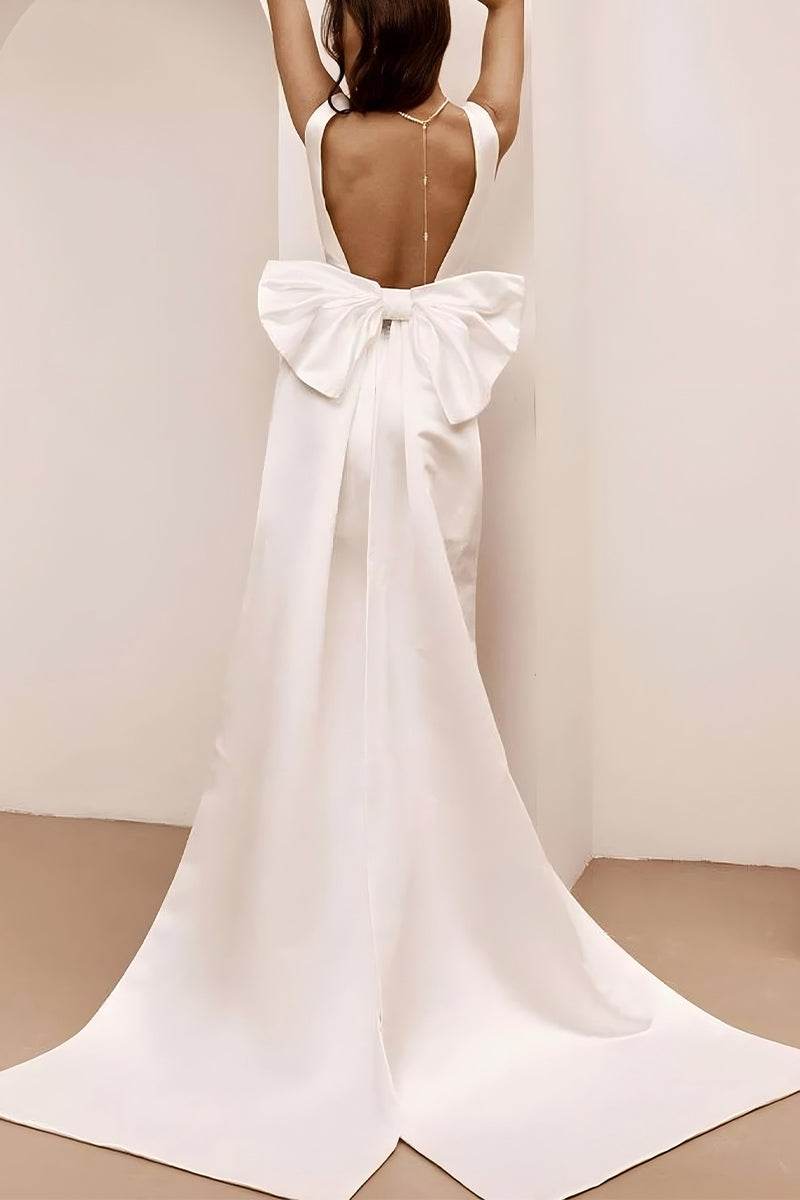 A-Line Short-Mini Satin Little White Dress 100022 - COCOMELODY