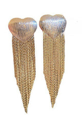 Silver needle heart square metal tassel earrings 687956869389 - COCOMELODY