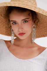 Rhinestone Tassels Drop Earrings 573909591269 - COCOMELODY