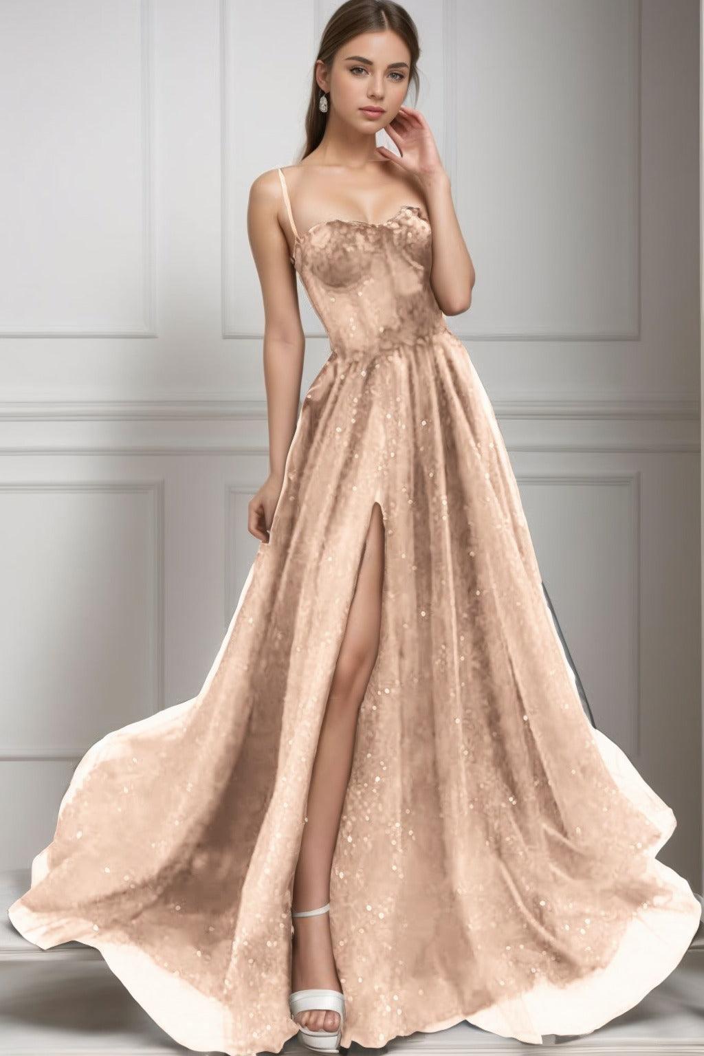 A-Line Sweep-Brush Train Tulle Prom Dress CS0439 - COCOMELODY