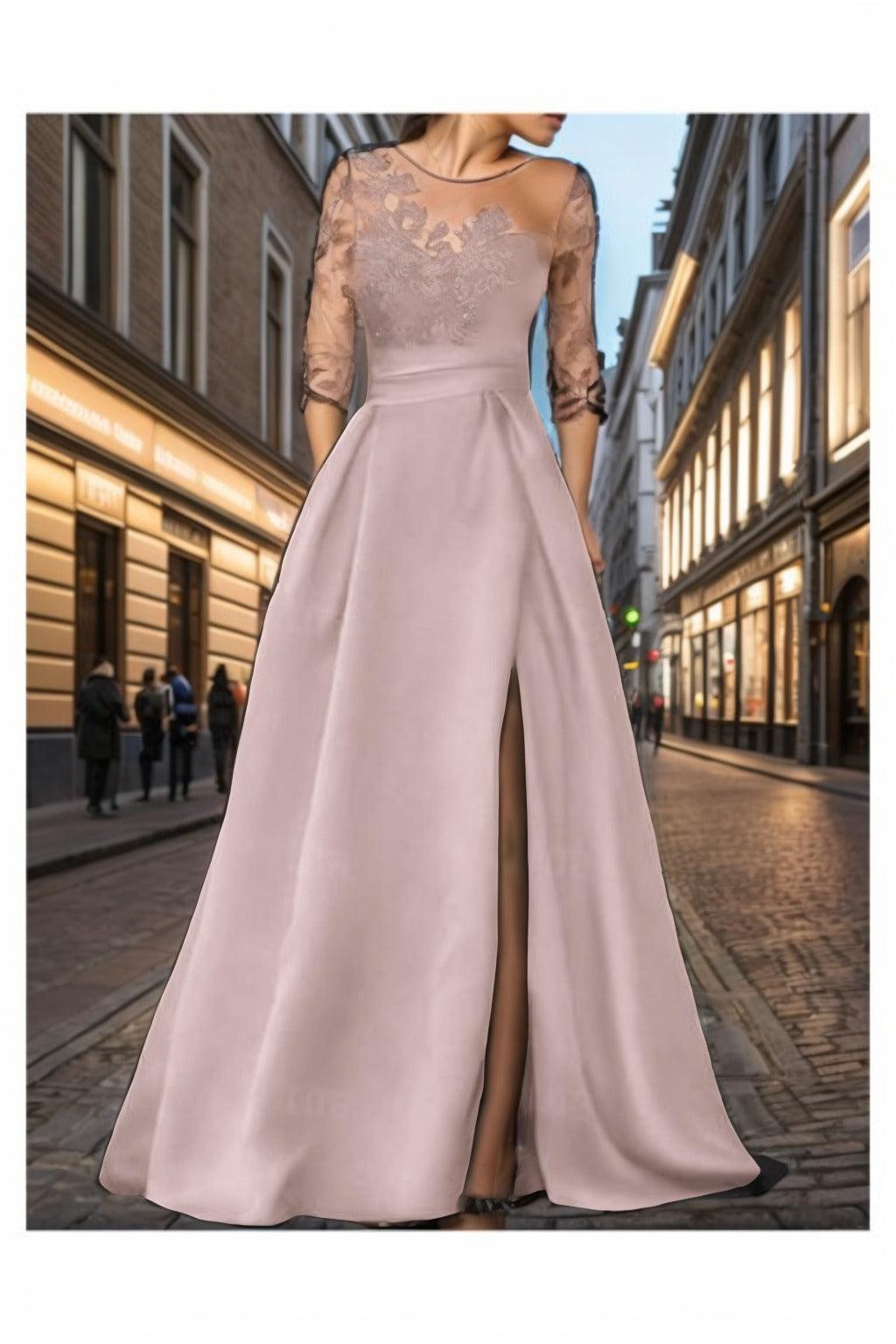 A-Line Sweep-Brush Train Silk-Like Prom Dress CS0456 - COCOMELODY