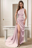 Sheath-Column Sweep-Brush Train Silk-Like Prom Dress CS0396 - COCOMELODY