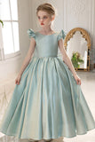 Glitter Fabric Gown Ruffle Sleeves Bow Floor Length Flower Girl Dresses 916560252784