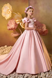 Princess Puff Short Sleeve Floral Rhinestone Satin Flower Girl Dresses 1028531621205