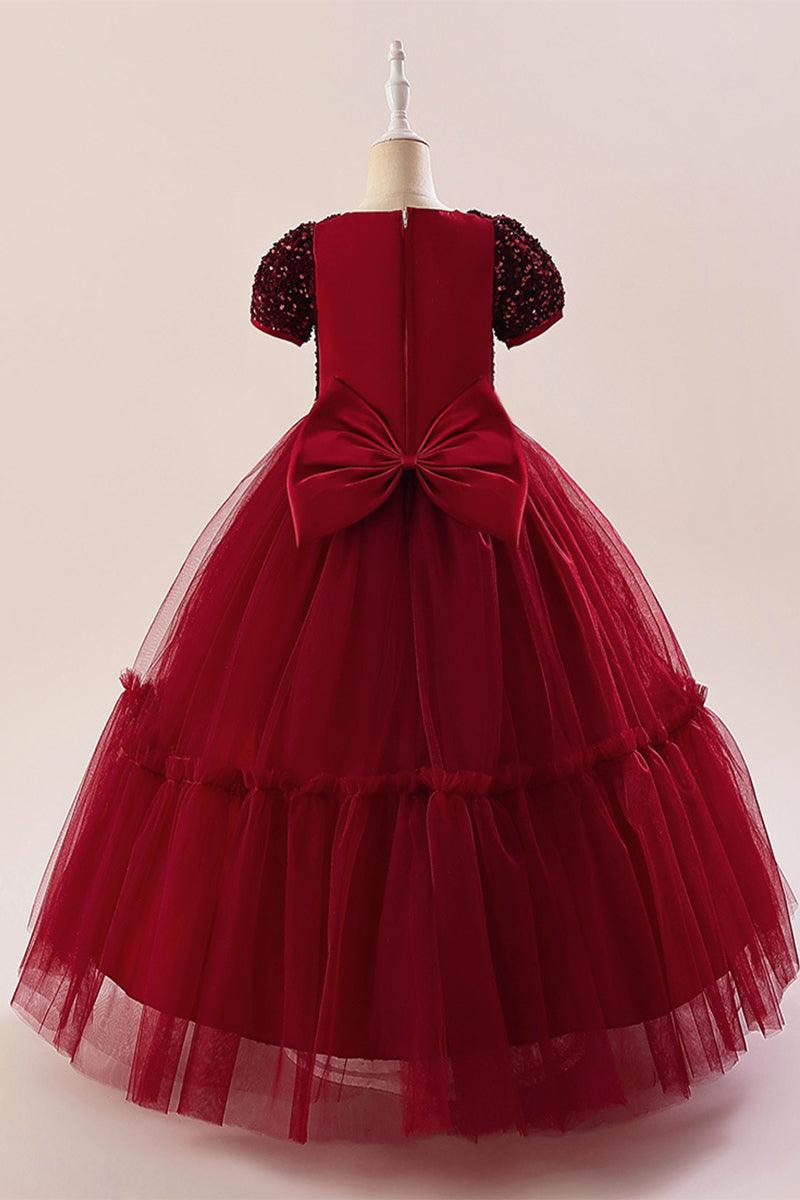 A-Line Maxi Sequined Tulle Flower Girl Dress 735143524780 - COCOMELODY