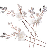 Bride wedding headwear White flower U-shaped Hairpins set of 3 684387483787 - COCOMELODY