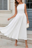 A-Line Tea Length Elastic Cloth Little White Dress 100029 - COCOMELODY