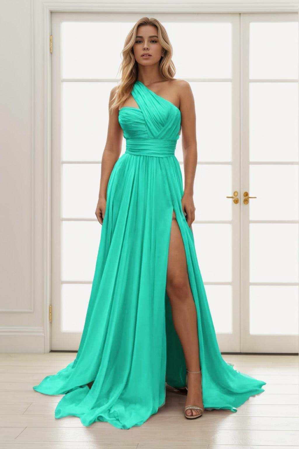 A-Line Sweep-Brush Train Chiffon Prom Dress CS0435 - COCOMELODY
