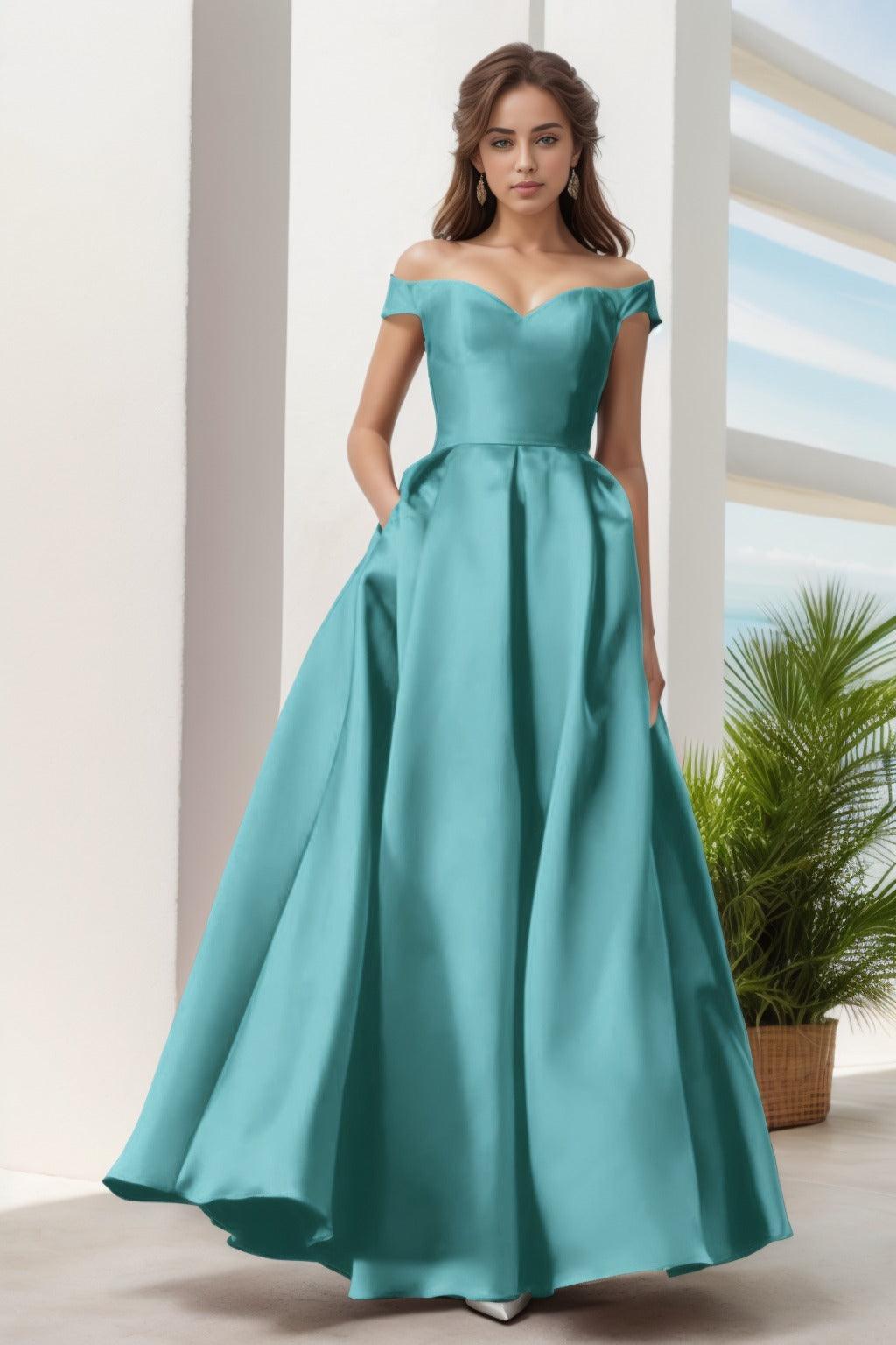 A-Line Floor Length Satin Prom Dress CS0408 - COCOMELODY