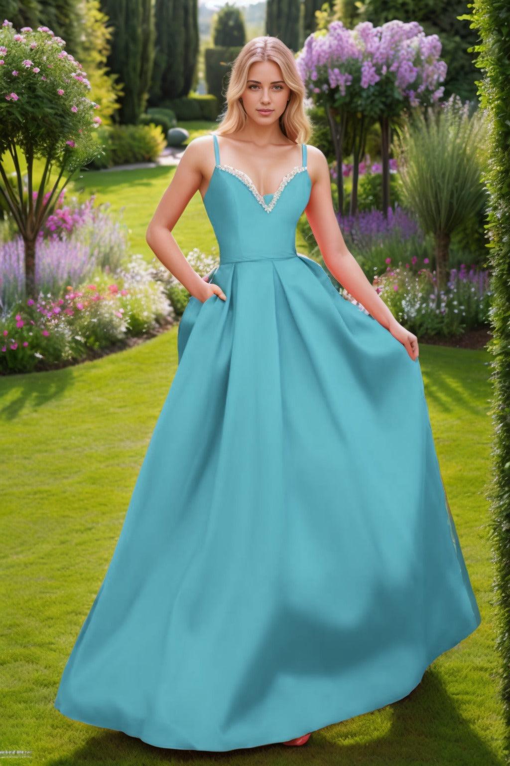A-Line Floor Length Satin Prom Dress CS0451 - COCOMELODY