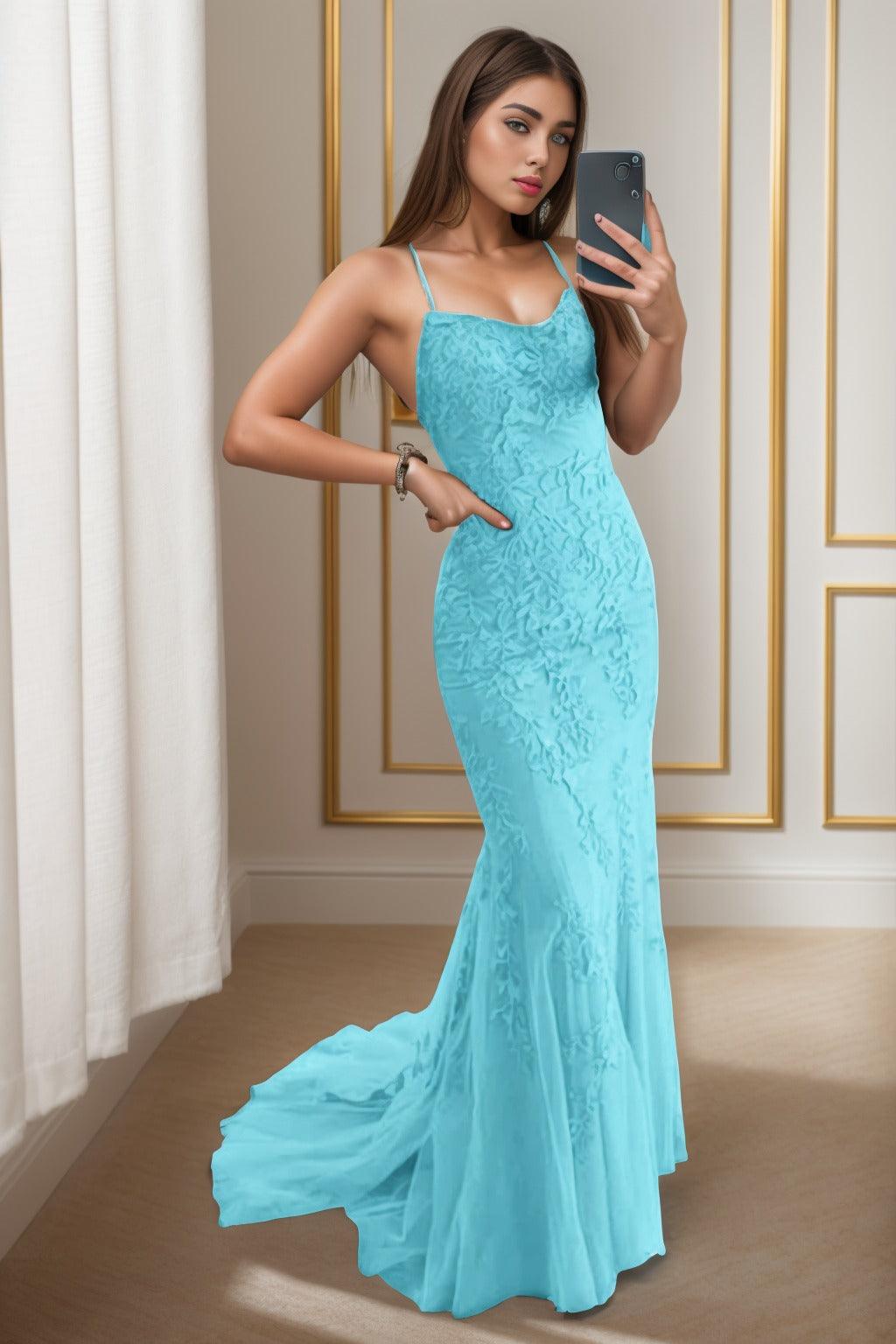 Trumpet-Mermaid Sweep-Brush Train Tulle Prom Dress CS0398 - COCOMELODY