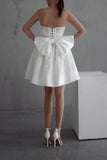 A-Line Mini Lace Satin Little White Dress 1665114750 - COCOMELODY