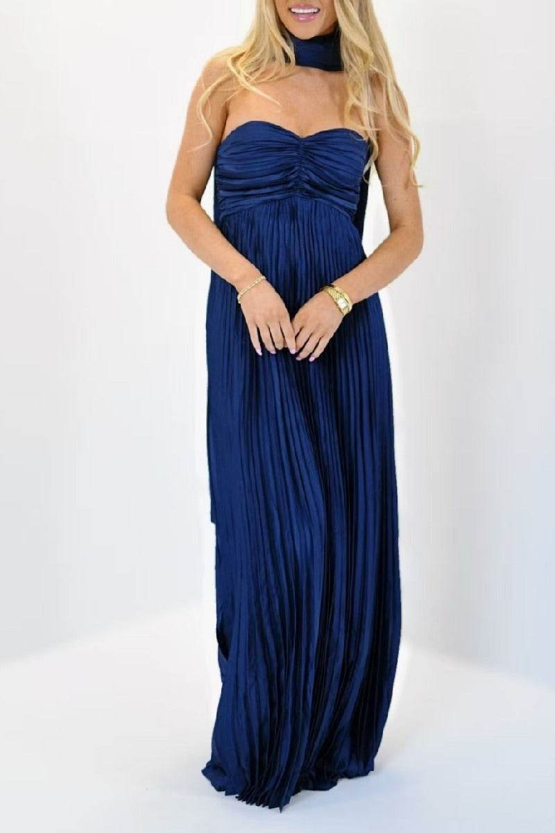 A-line Maxi Pleated Spandex Satin Formal Evening Dresses 937501662612 - COCOMELODY