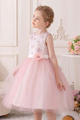 A-line/Princess Scoop Neck Knee-Length Lace Tulle Flower Girl Dress With Bowknot Sashes 854386467203 - COCOMELODY