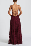 A-line Maxi Lace Formal Evening Dresses 976108418795 - COCOMELODY