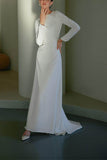 A-Line Sweep-Brush Train Stretch Satin Wedding Dress 681779653285 - COCOMELODY