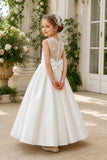 Luxury Satin Illusion Floral Mesh Back Bow Flower Girl Dresses 1042041646357