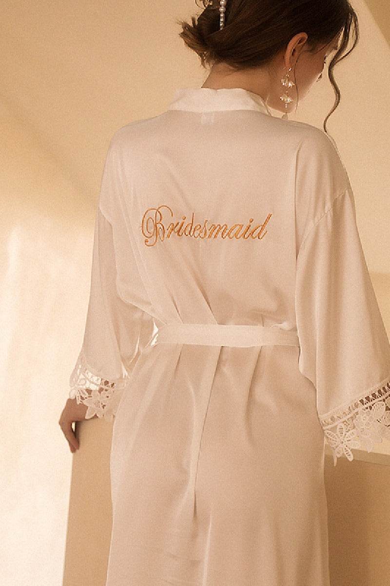 Personalized Bridesmaid Robes Sexy Lace Trim Satin Robes 878048482459 - COCOMELODY