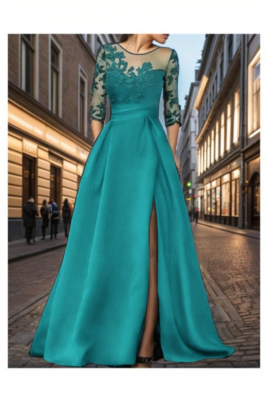 A-Line Sweep-Brush Train Silk-Like Prom Dress CS0456 - COCOMELODY