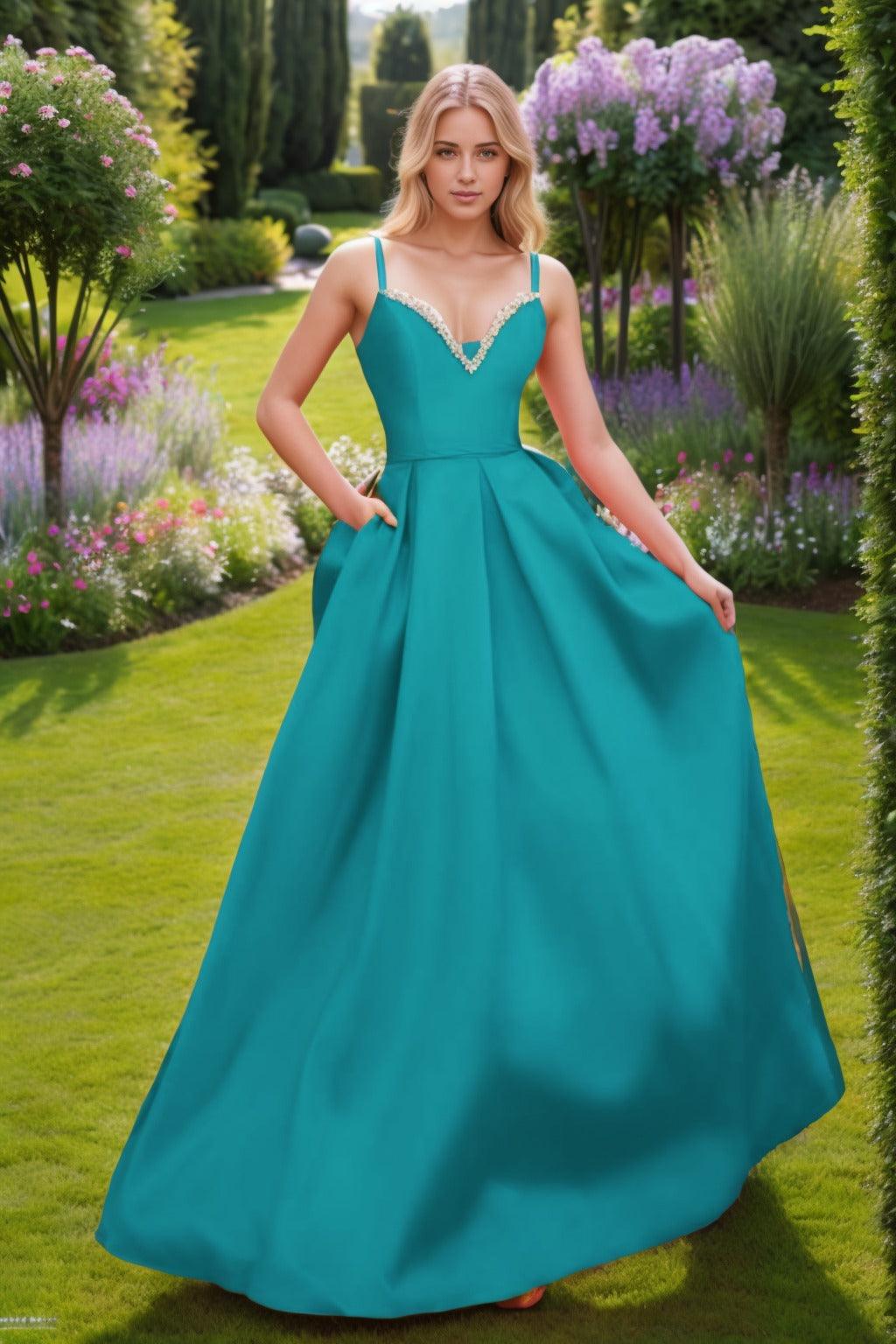 A-Line Floor Length Satin Prom Dress CS0451 - COCOMELODY