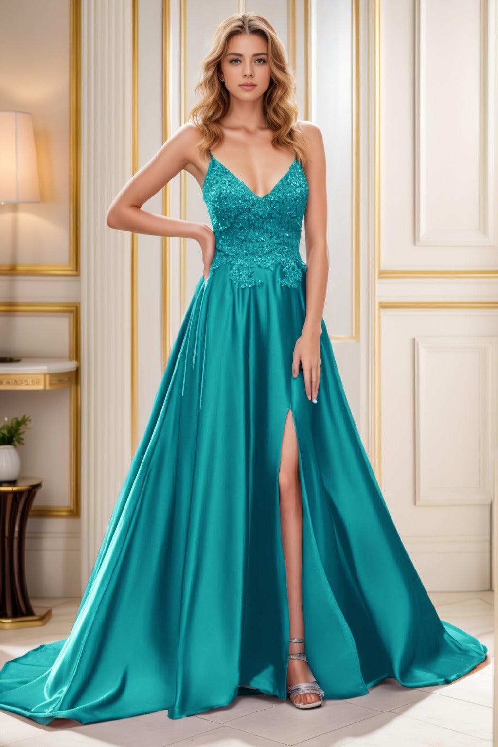 A-Line Court Train Satin Prom Dress CS0460 - COCOMELODY