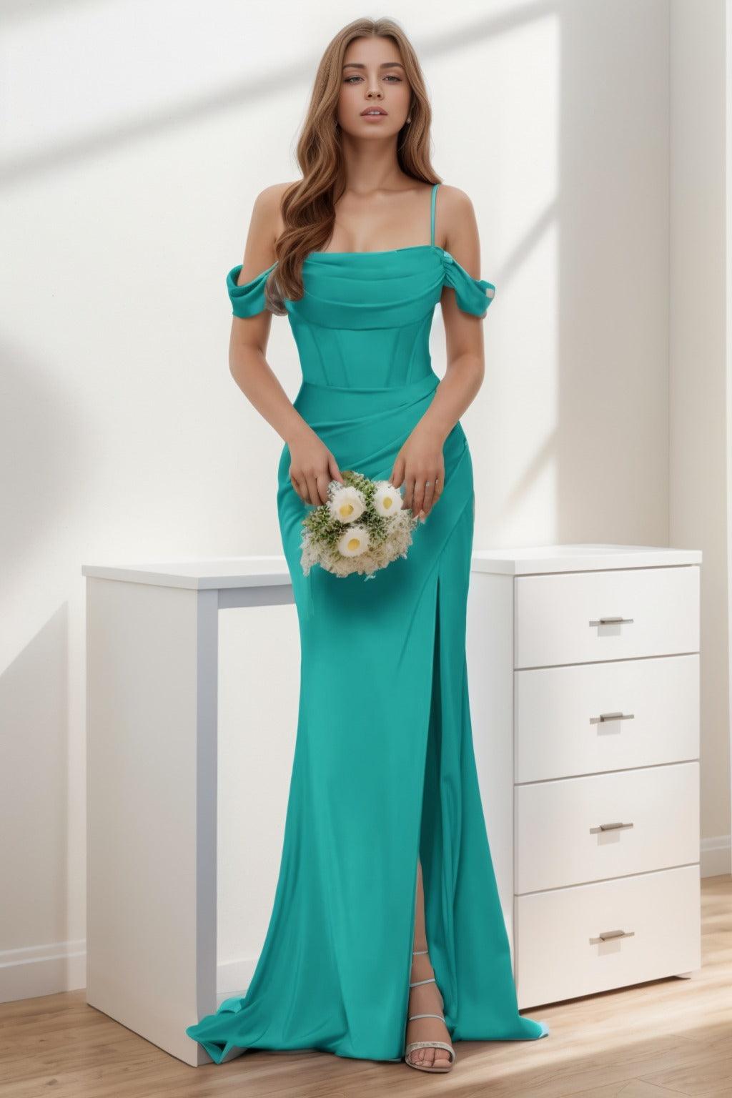 Trumpet-Mermaid Sweep-Brush Train Silk-Like Prom Dress CS0399 - COCOMELODY