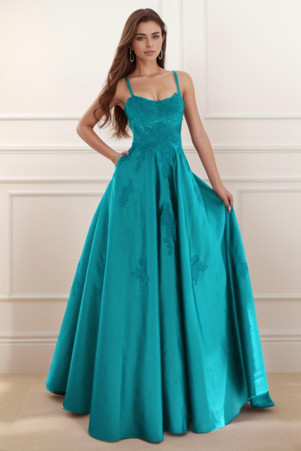 A-Line Floor Length Satin Prom Dress CS0458 - COCOMELODY