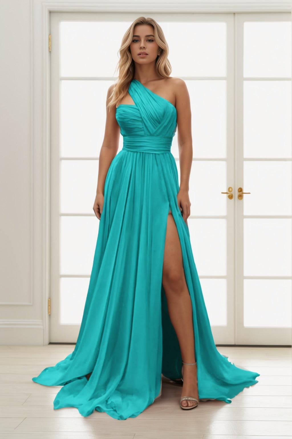 A-Line Sweep-Brush Train Chiffon Prom Dress CS0435 - COCOMELODY