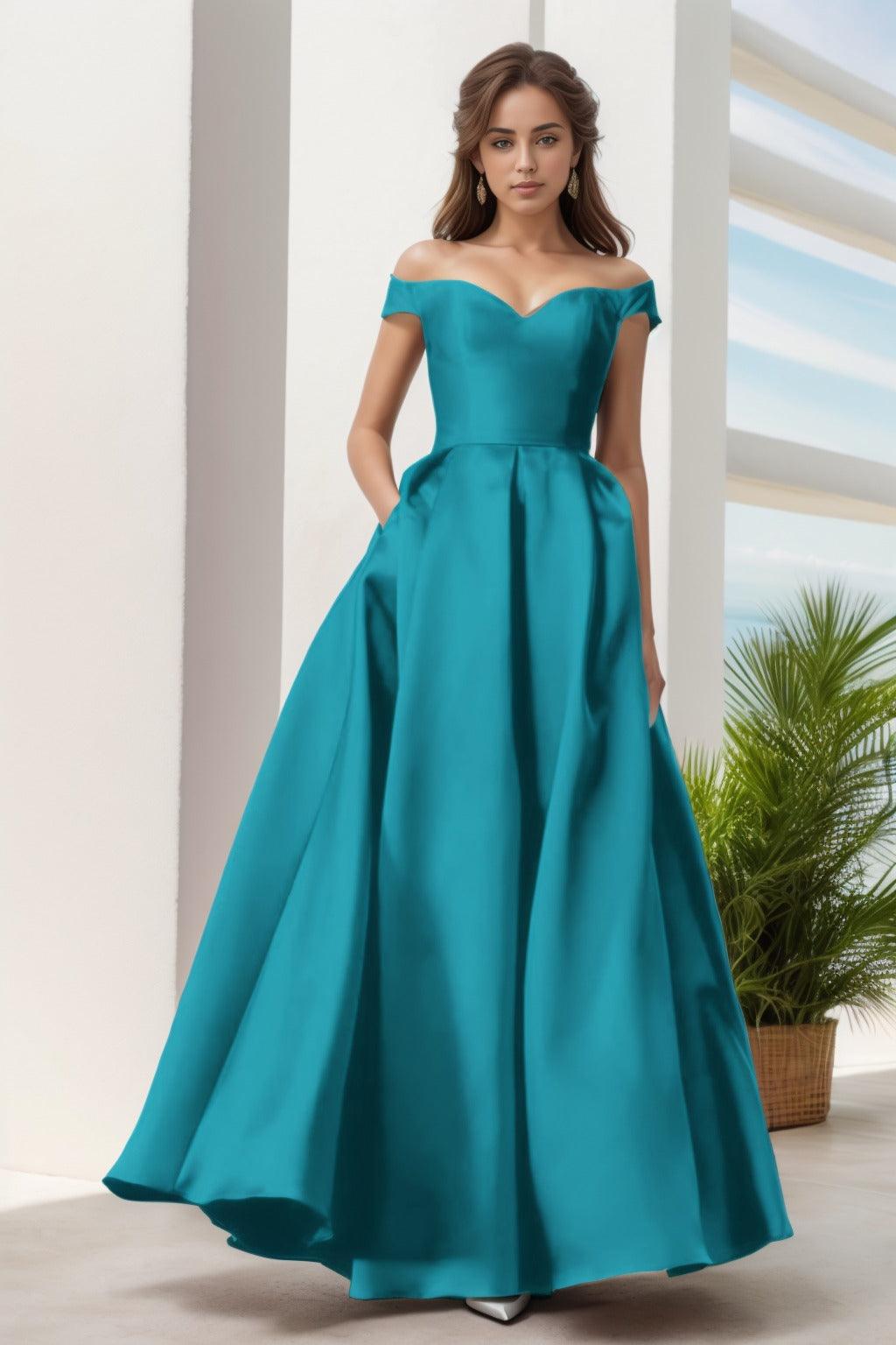 A-Line Floor Length Satin Prom Dress CS0408 - COCOMELODY