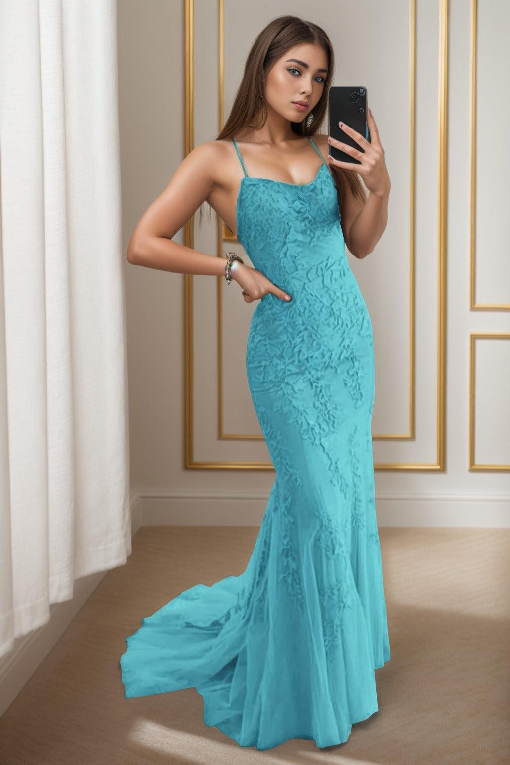 Trumpet-Mermaid Sweep-Brush Train Tulle Prom Dress CS0398 - COCOMELODY