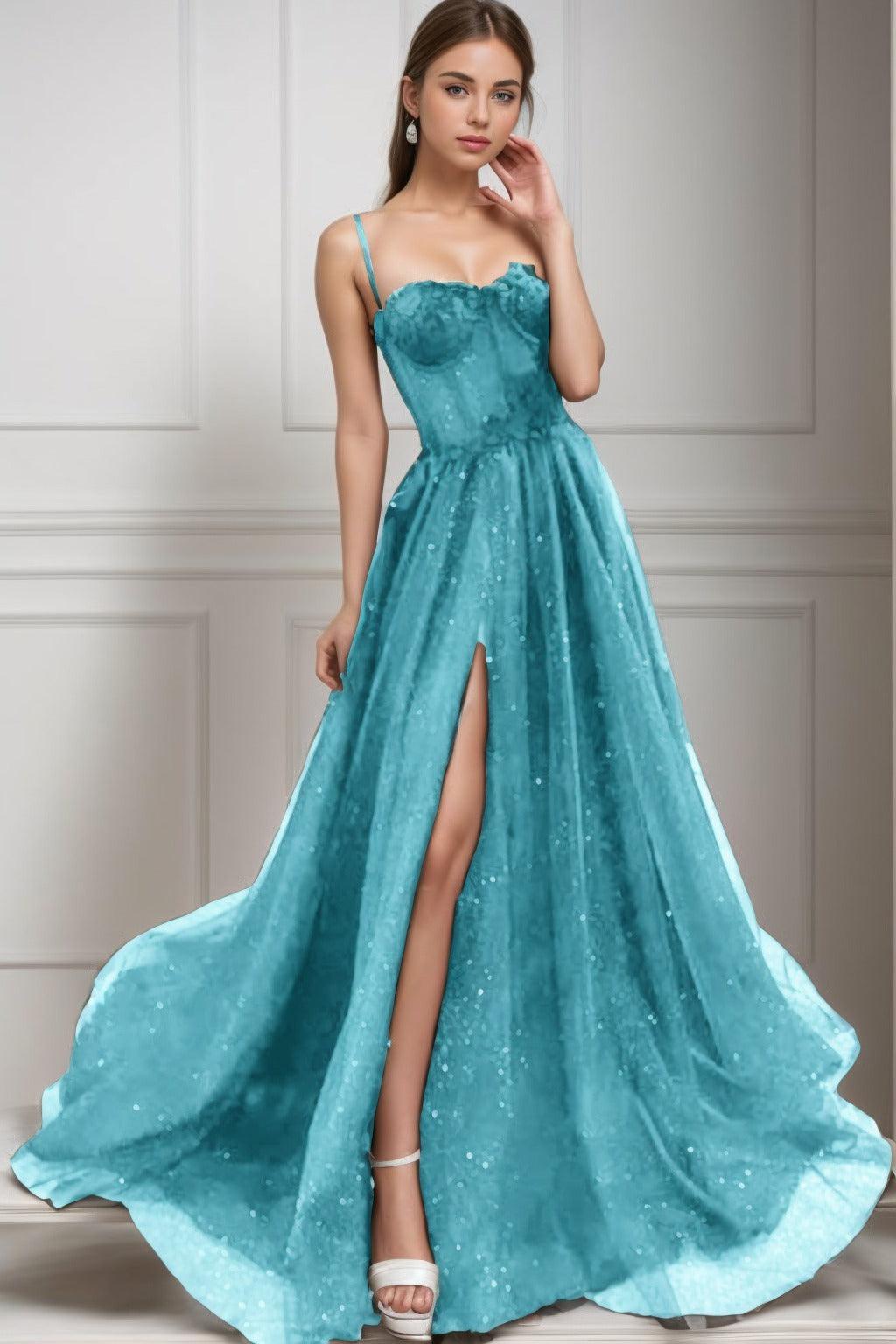 A-Line Sweep-Brush Train Tulle Prom Dress CS0439 - COCOMELODY