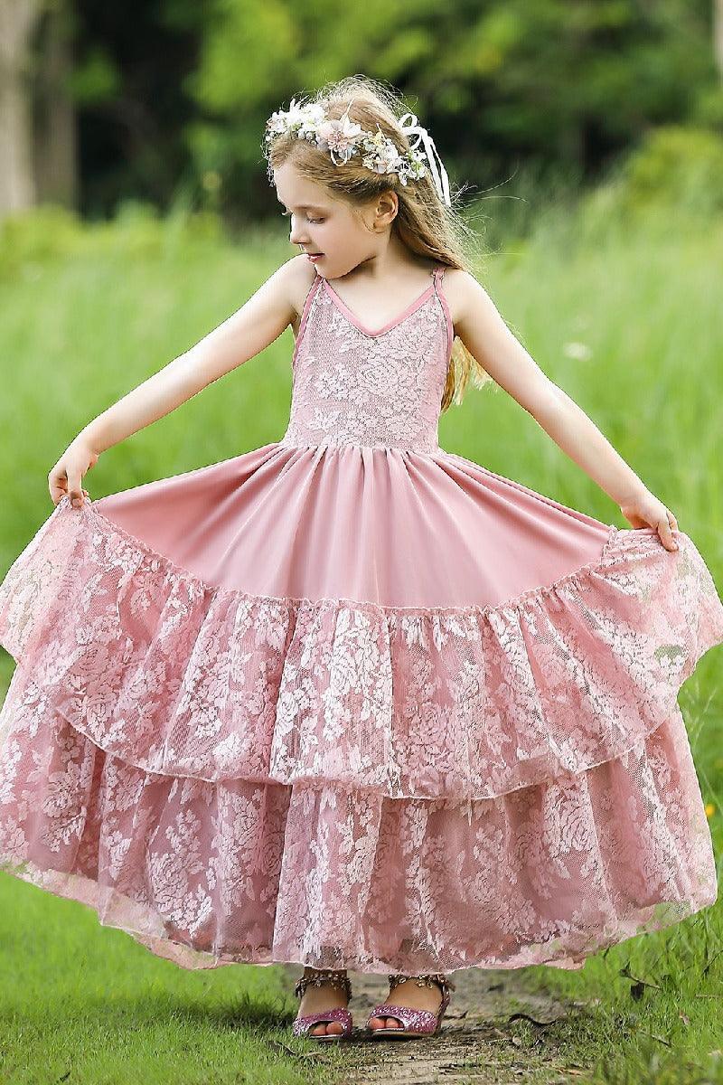 A-Line V-Neck Neckline Sleeveless Maxi Chiffon Flower Girl Dresses 751591439858 - COCOMELODY