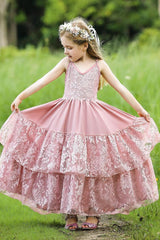 A-Line V-Neck Neckline Sleeveless Maxi Chiffon Flower Girl Dresses 751591439858 - COCOMELODY