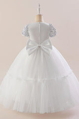 A-Line Maxi Sequined Tulle Flower Girl Dress 735143524780 - COCOMELODY