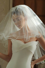 Three-tier Cut Edge Tulle Hip Veils with 887063849227 - COCOMELODY