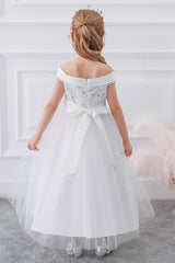 Ball-Gown/Princess Off the Shoulder Tulle Floor-length Flower Girl Dresses 598054757127 - COCOMELODY