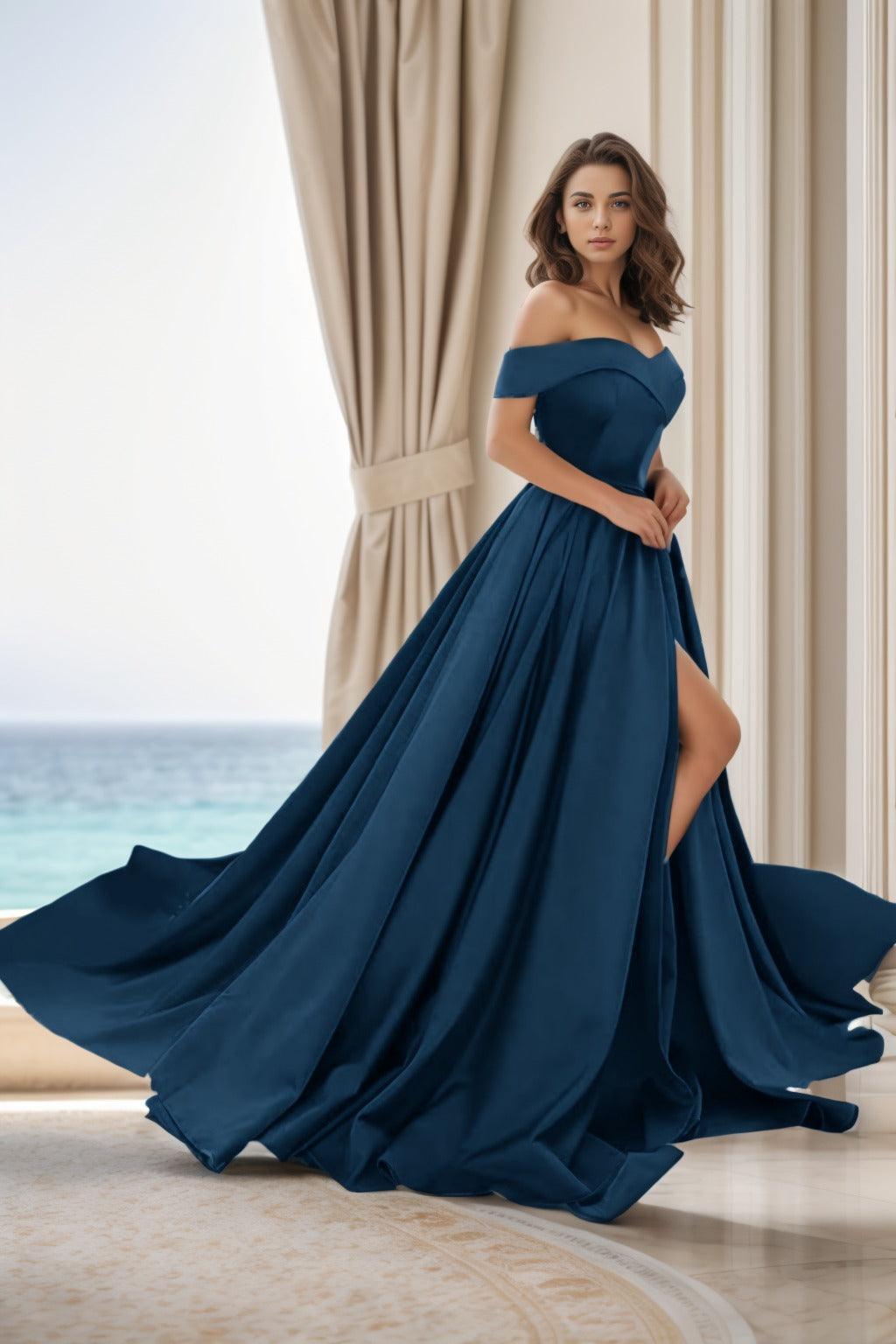 A-Line Court Train Satin Prom Dress CS0405 - COCOMELODY