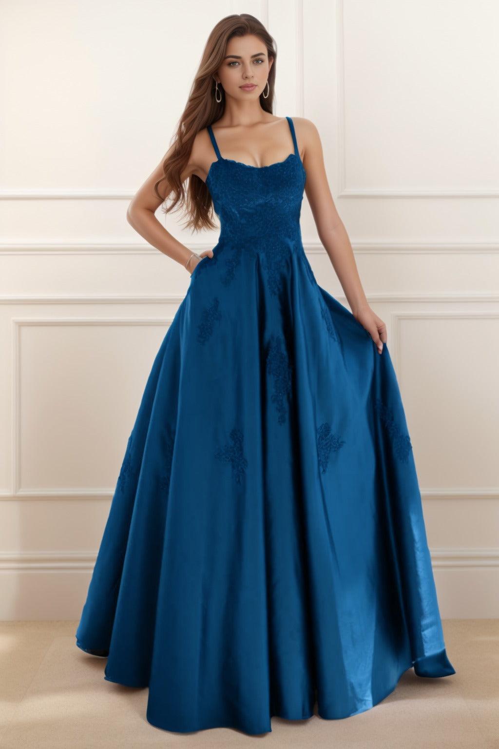 A-Line Floor Length Satin Prom Dress CS0458 - COCOMELODY