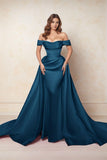 A-Line Chapel Train Satin Prom Dress CS0416 - COCOMELODY