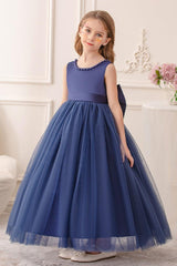 A-Line Scoop Neck Satin/Tulle Flower Girl Dresses With Bow(s)/Beading 752041855392 - COCOMELODY