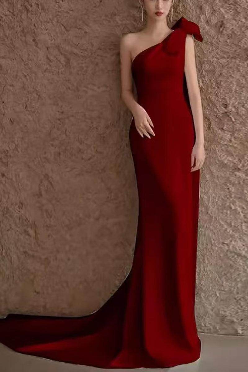 Sheath-Column Sweep-Brush Train Satin Wedding Dress 676826000886 - COCOMELODY