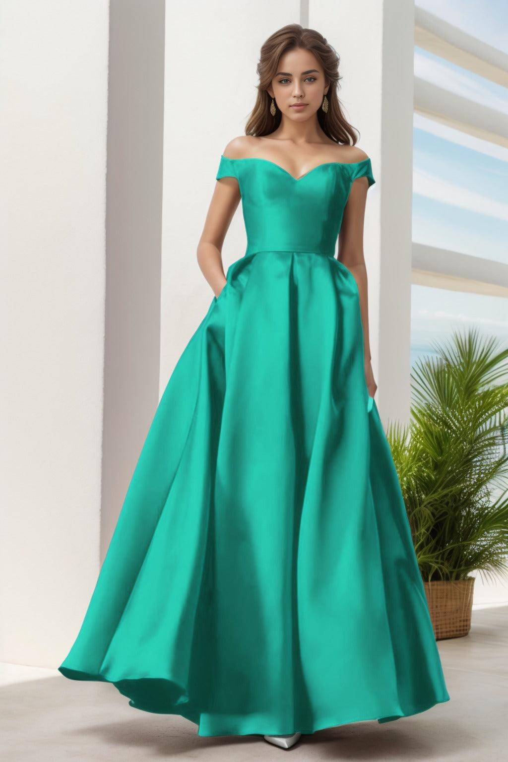 A-Line Floor Length Satin Prom Dress CS0408 - COCOMELODY