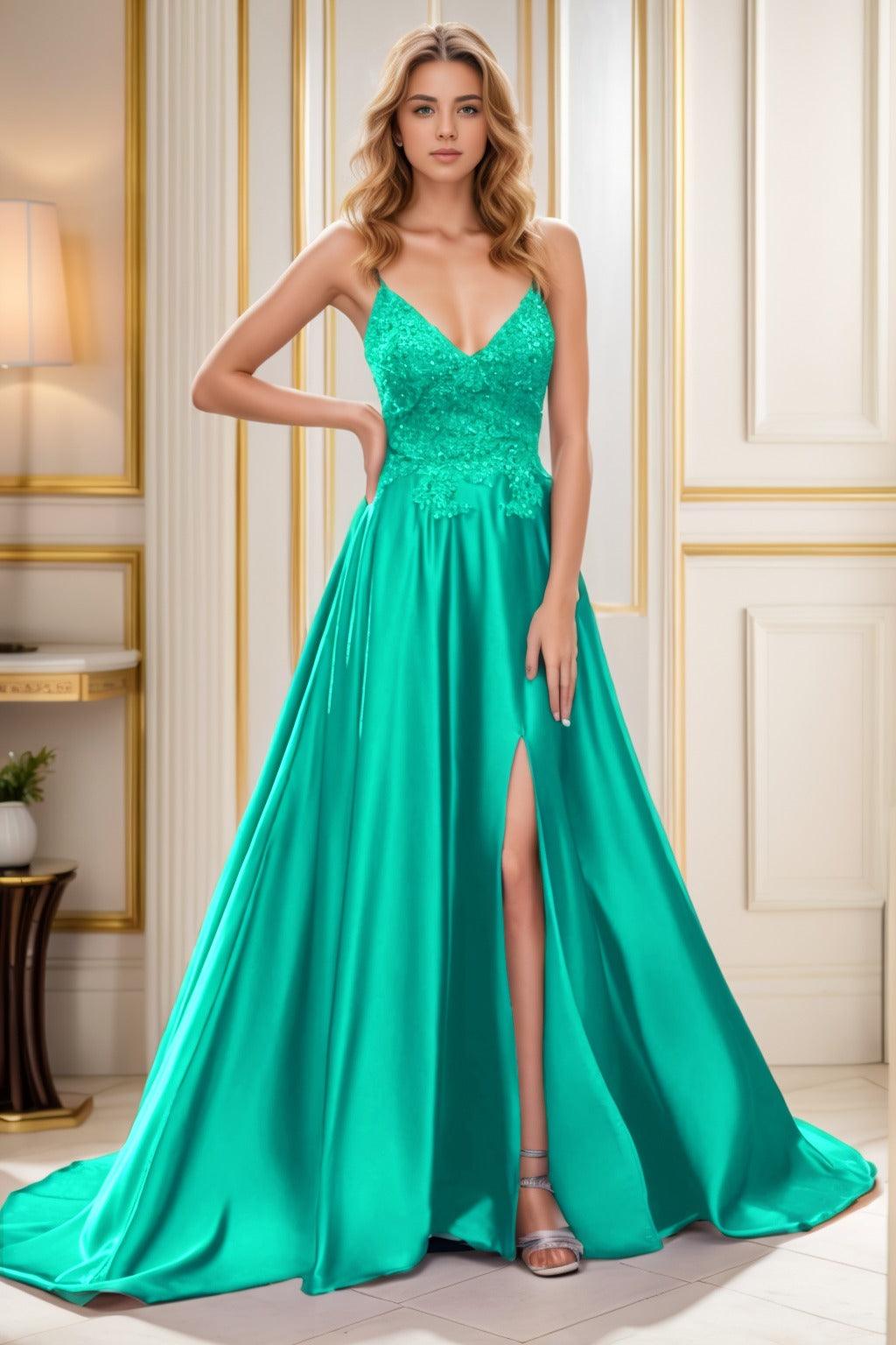A-Line Court Train Satin Prom Dress CS0460 - COCOMELODY