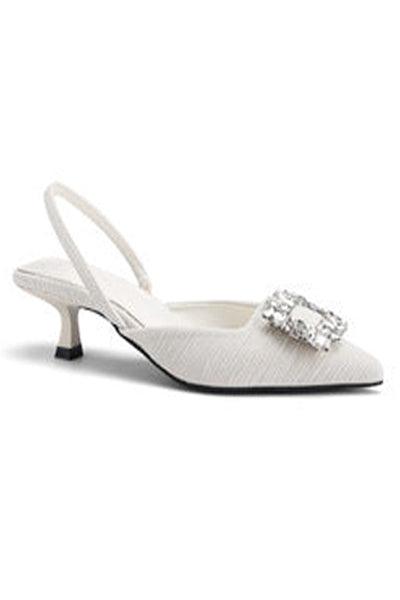 Black Rhinestone Ankle Strap Pointy Mid Heel Sandals 670997112279 - COCOMELODY