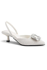 Black Rhinestone Ankle Strap Pointy Mid Heel Sandals 670997112279 - COCOMELODY