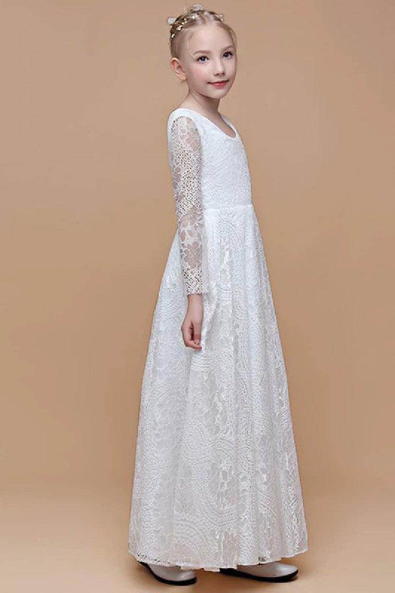 A-Line Scoop Neck Long Sleeve Lace Maxi Flower Girl Dresses 739220885327 - COCOMELODY
