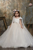 A-Line Sweep-Brush Train Tulle Flower Girl Dresses 689572763986