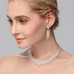 Jewelry Pearl Rhinestone Necklace Earrings 2-Piece Set 526530675260 - COCOMELODY